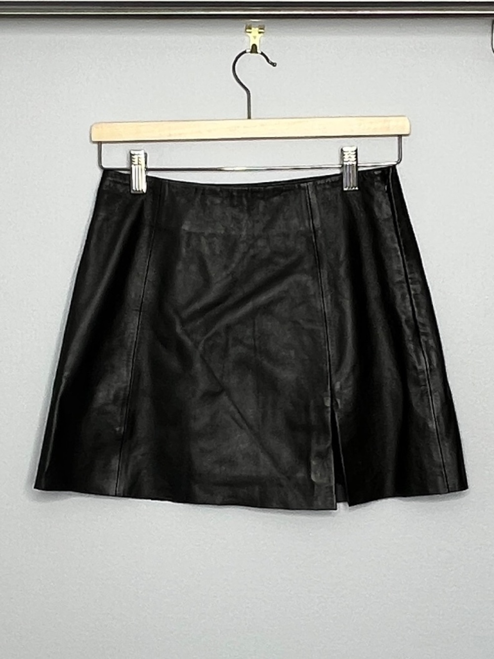 Reformation Black Veda Leather Mini Skirt with Front Slit - Size 2